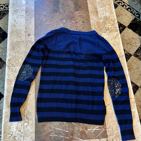 Women’s SZ S EXPRESS Royal blue and Black Striped V-Neck Sequin Elbow Cardigan - Picture 10 of 14